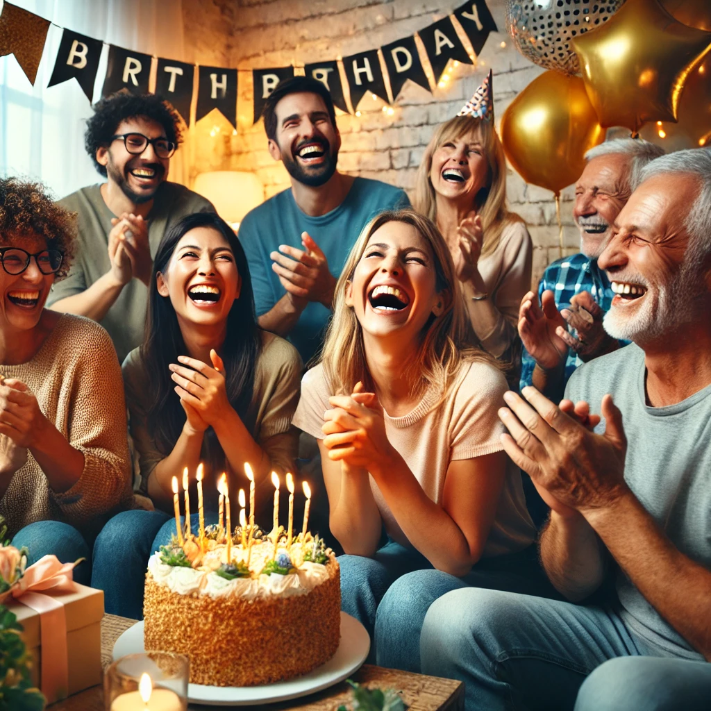 image illustrant un anniversaire joyeux avec des personnes qui rient ensemble