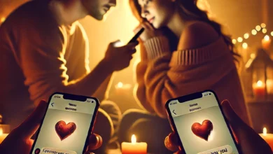 image illustrant un couple échangeant des messages d'amour, capturant l'émotion et la tendresse du moment