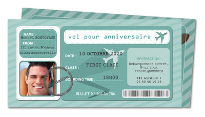 Invitation anniversaire billet d'avion